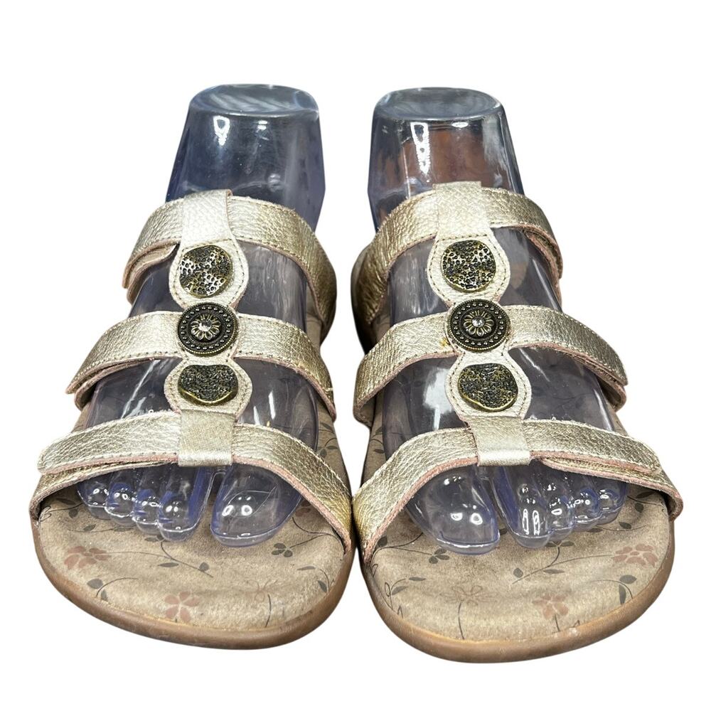 Taos Women’s Prize 4 Gold Leather Slip On Slide Sandal Size US 8 - Picture 7 of 10